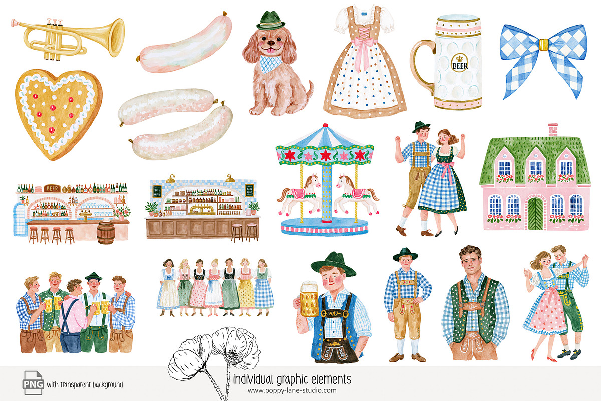120 cute Oktoberfest clip art, a Seasonal Illustration by Poppy Lane Studio (Photo 3 of 12)