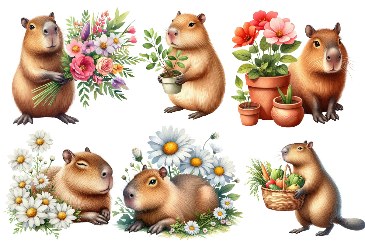 Capybara  Watercolor Clipart, an Illustration by Designworld (Photo 2 of 5)