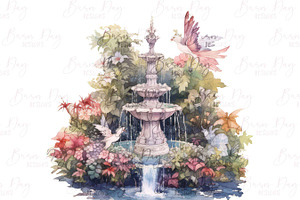 Watercolor Fountain Clipart Bundle