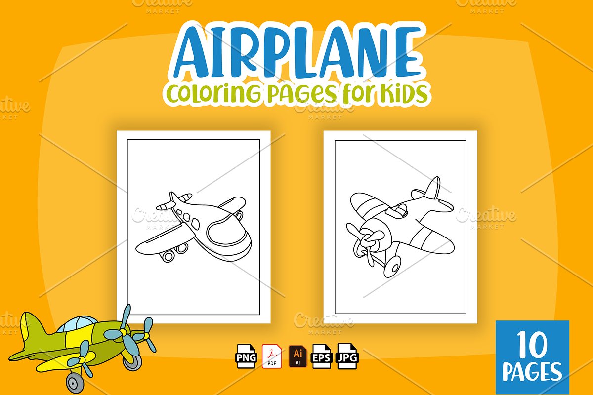Airplane Coloring Pages for Kids, an Education Illustration by MK.CreativeHub (Photo 2 of 3)