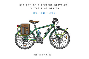 Big set of twelve different bicycles