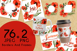 Stunning Poppies PNG Watercolor Set