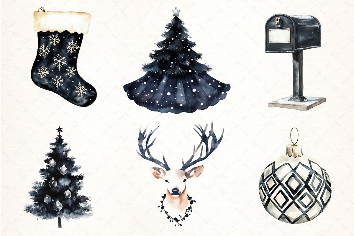 Black and White Christmas Clipart, an Illustration by Pixels.Craft (Photo 3 of 7)