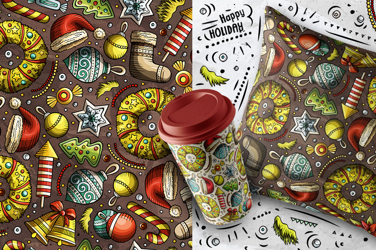 7 New Year Cartoon Seamless Patterns, a Pattern Graphic by BALABOLKA (Photo 3 of 8)
