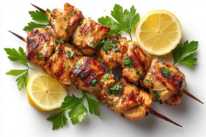 Grilled Chicken Skewers Lemon Parsle, a Photo by Pixeness Studio