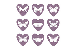 Heart Icons With Lace Butterfly