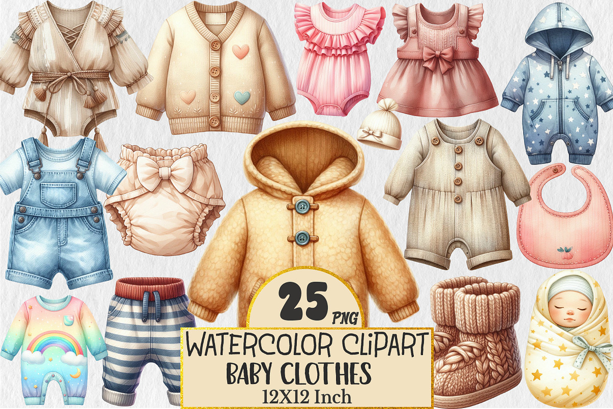 Watercolor Baby Clothes Clipart, an Illustration by Rose Art (Photo 1 of 5)