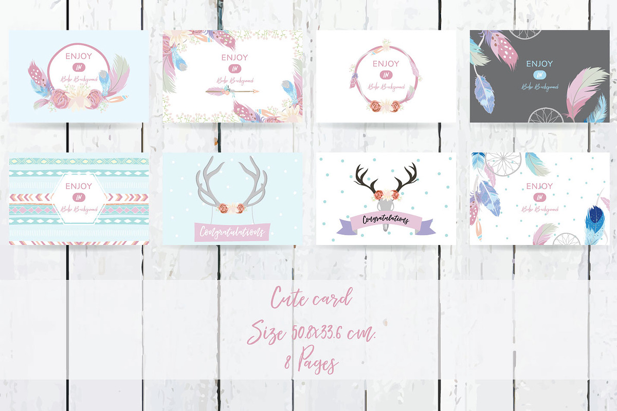 8 cute lovely design boho cards7#, a Card Template by Piixypeach (Photo 2 of 2)