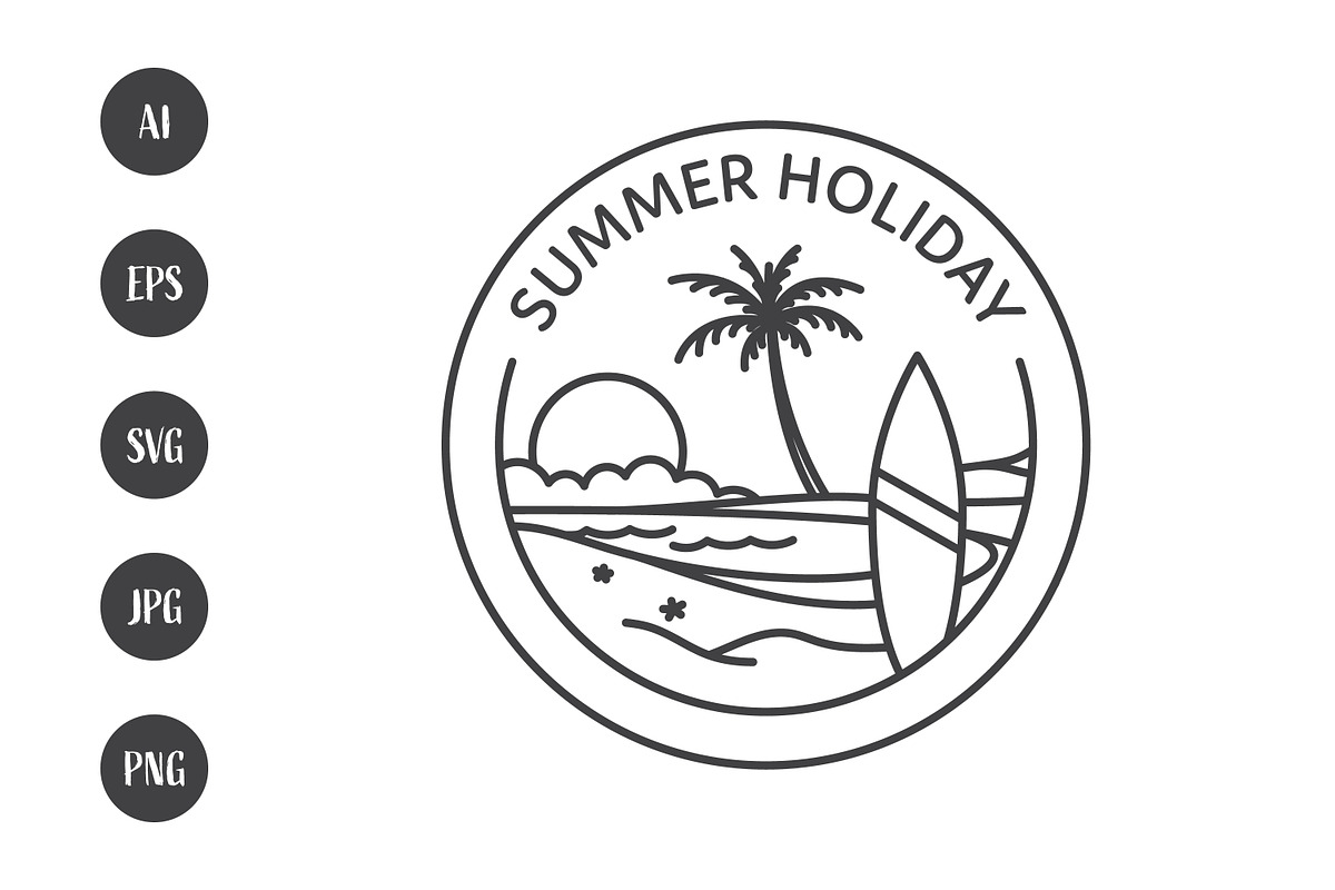 Summer vacation logo with surfboard, a Branding & Logo Template by Saba Vector