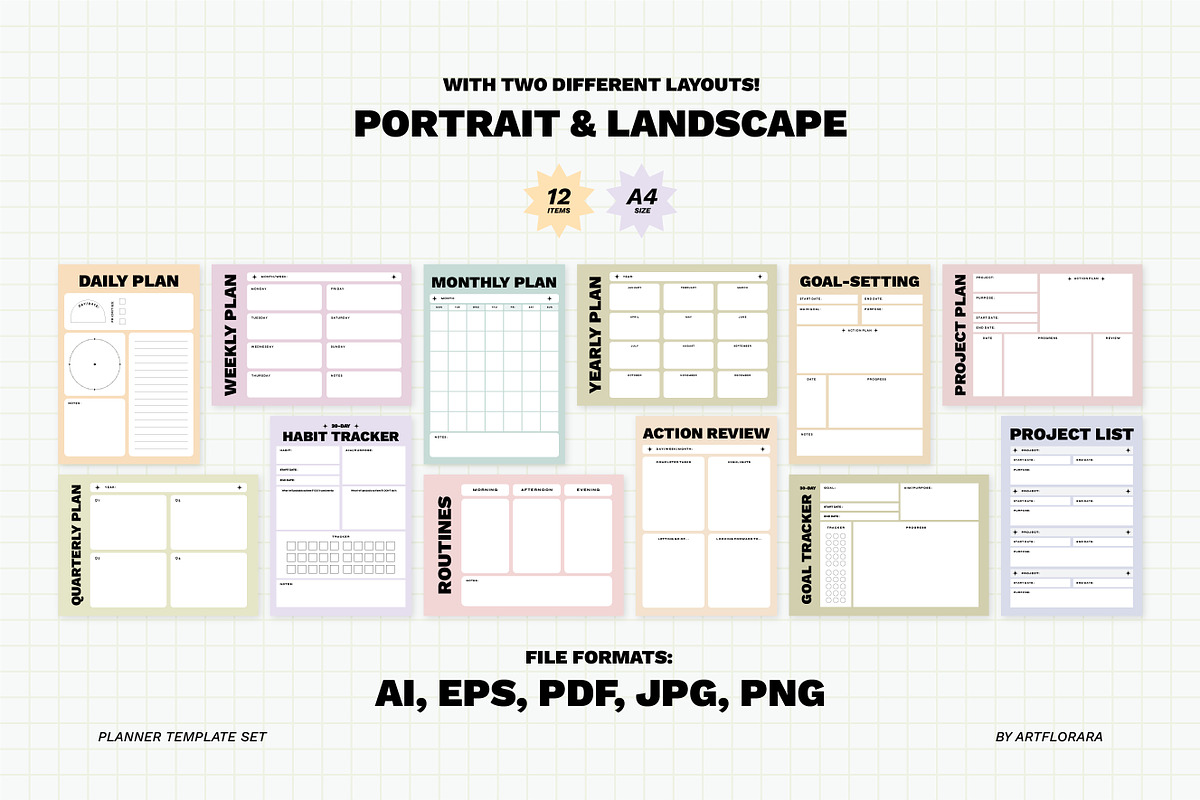 Routines & Goal Planner Set, a Stationery Template by Artflorara (Photo 2 of 9)