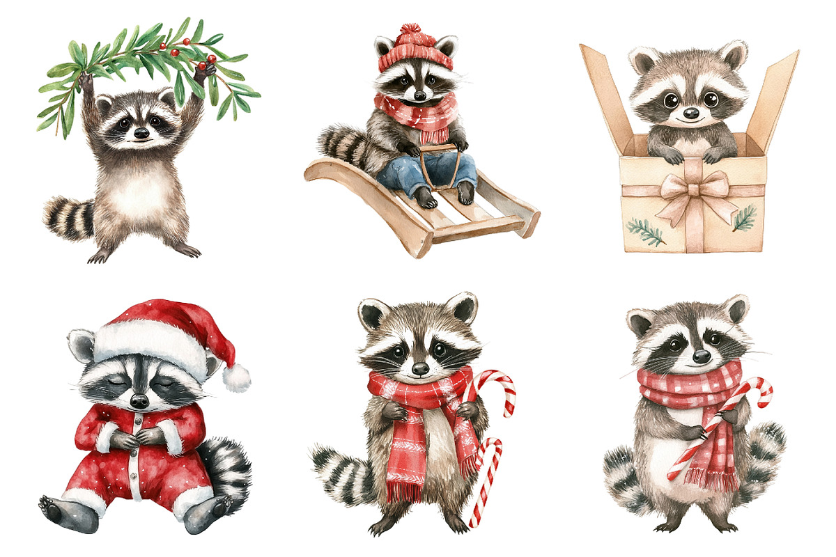 Whimsical Christmas Raccoon Clipart, a Graphic by CitraGraphics (Photo 2 of 4)