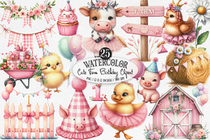 Watercolor Cute Farm Birthday PNG, an Illustration by Designking