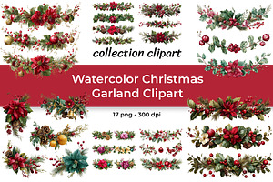 Watercolor Christmas Garland Clipart, a Decorative Illustration by InkyQueenArt