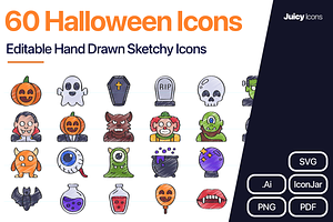60 Halloween Hand Drawn Style Icons