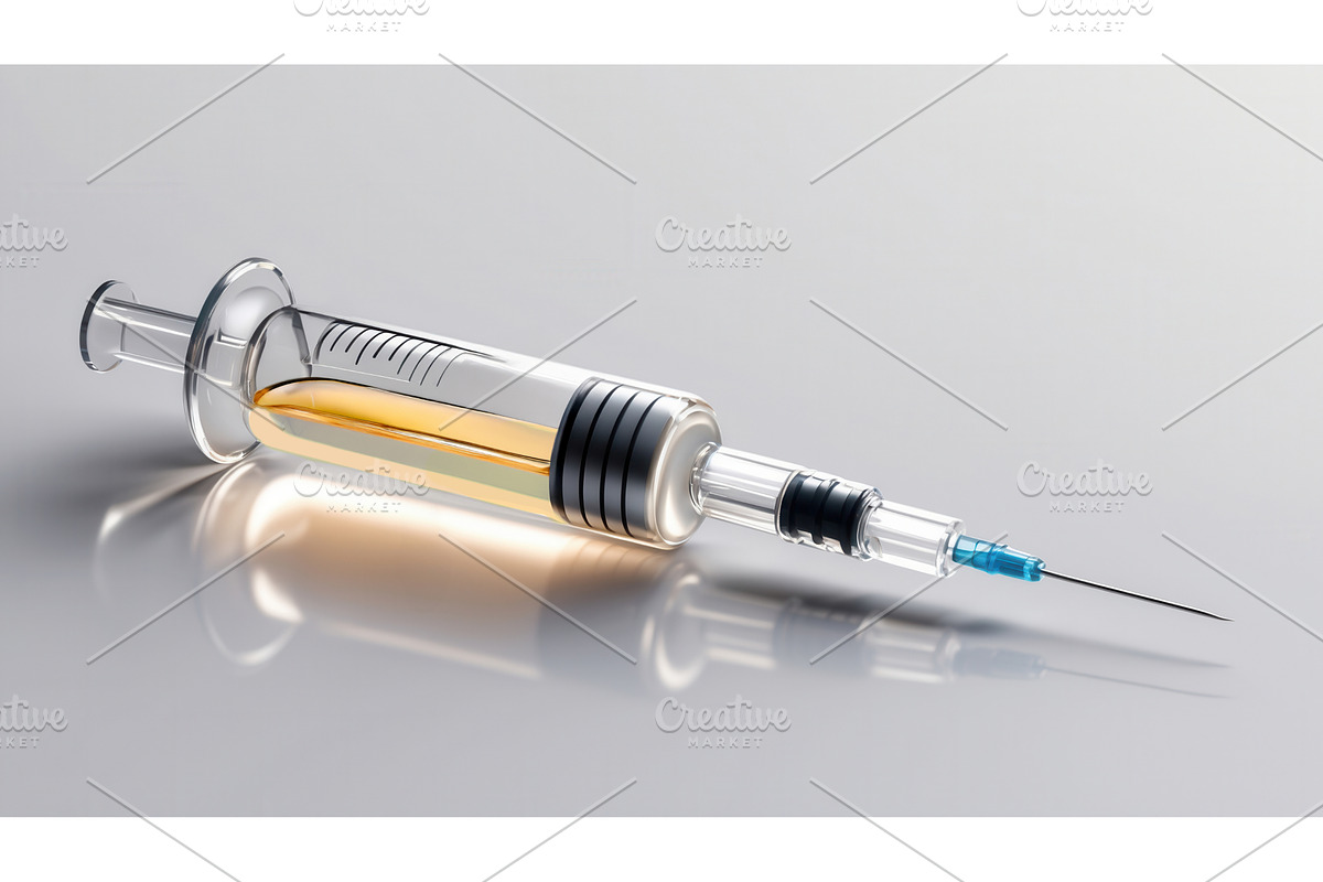 Medical syringe with yellow liquid, an Illustration by tilialucida