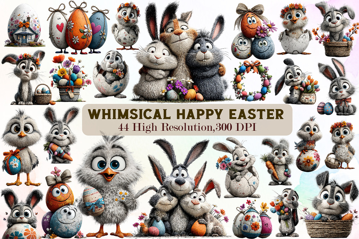 Whimsical Happy Easter Clipart, an Illustration by Sublimation Artist (Photo 1 of 7)