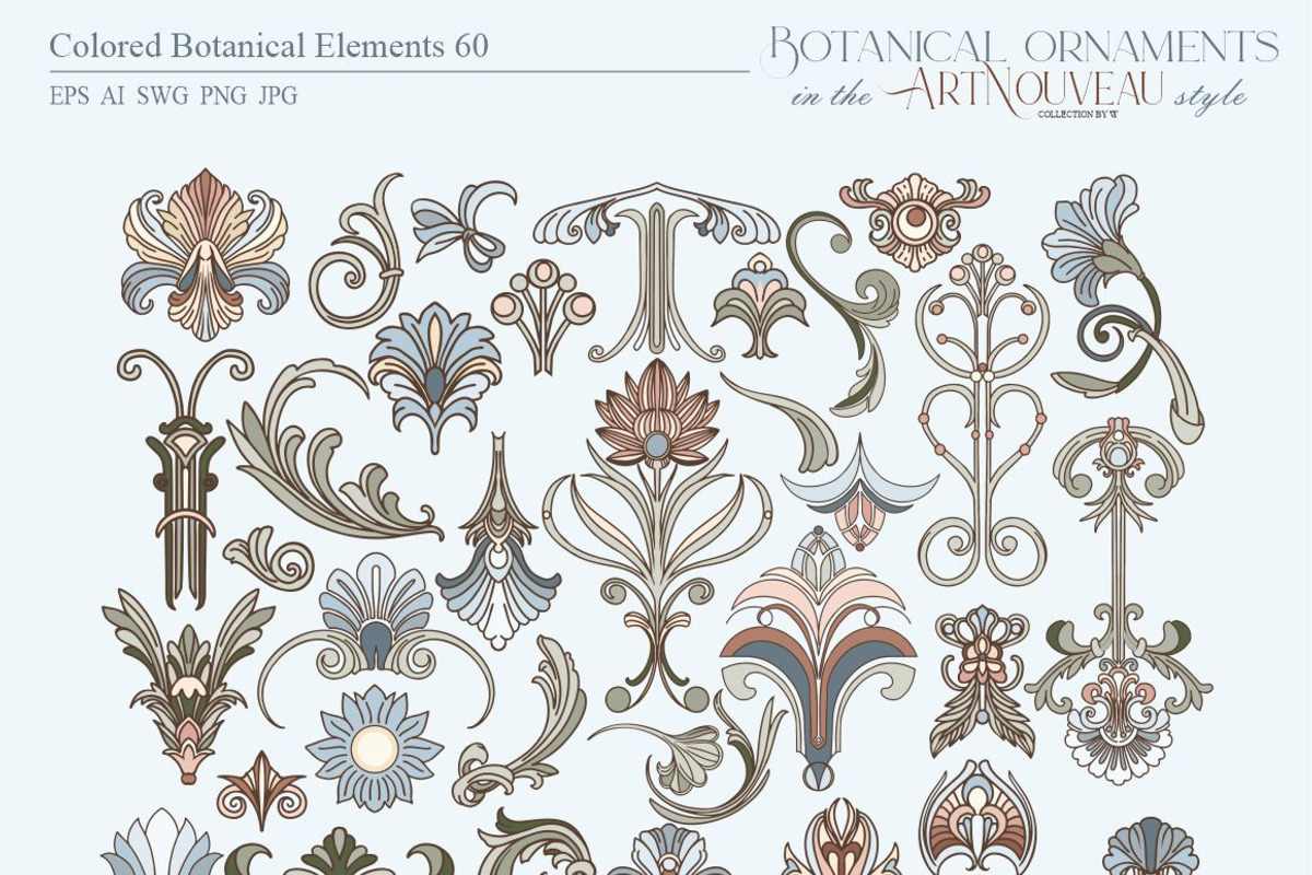Botanical ornaments in the Art Nouve, a Pattern Graphic by Collection by VY (Photo 2 of 9)