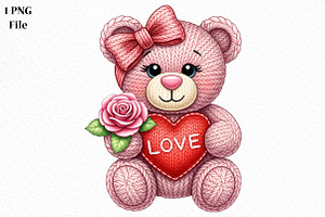 Faux Yarn Valentine Teddy Bear PNG, an Illustration by Canvas Craft