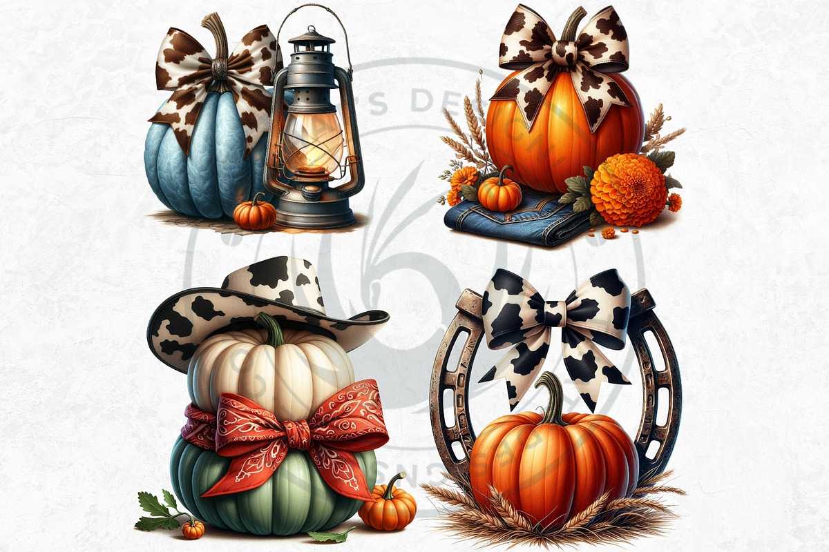 Fall Western coquette bow pumpkins, a Seasonal Illustration by ThatsDesignArt (Photo 6 of 10)