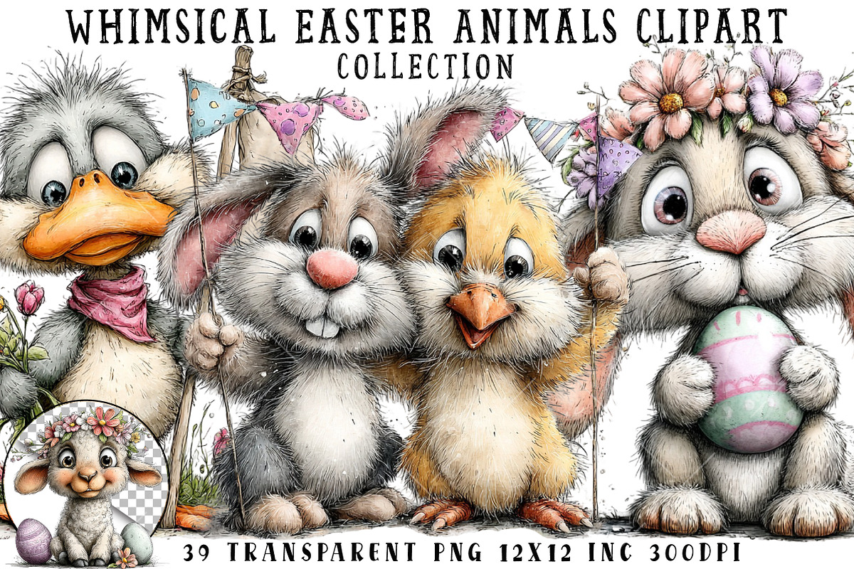 Whimsical Easter Animals Clipart, an Illustration by OK Design (Photo 1 of 6)