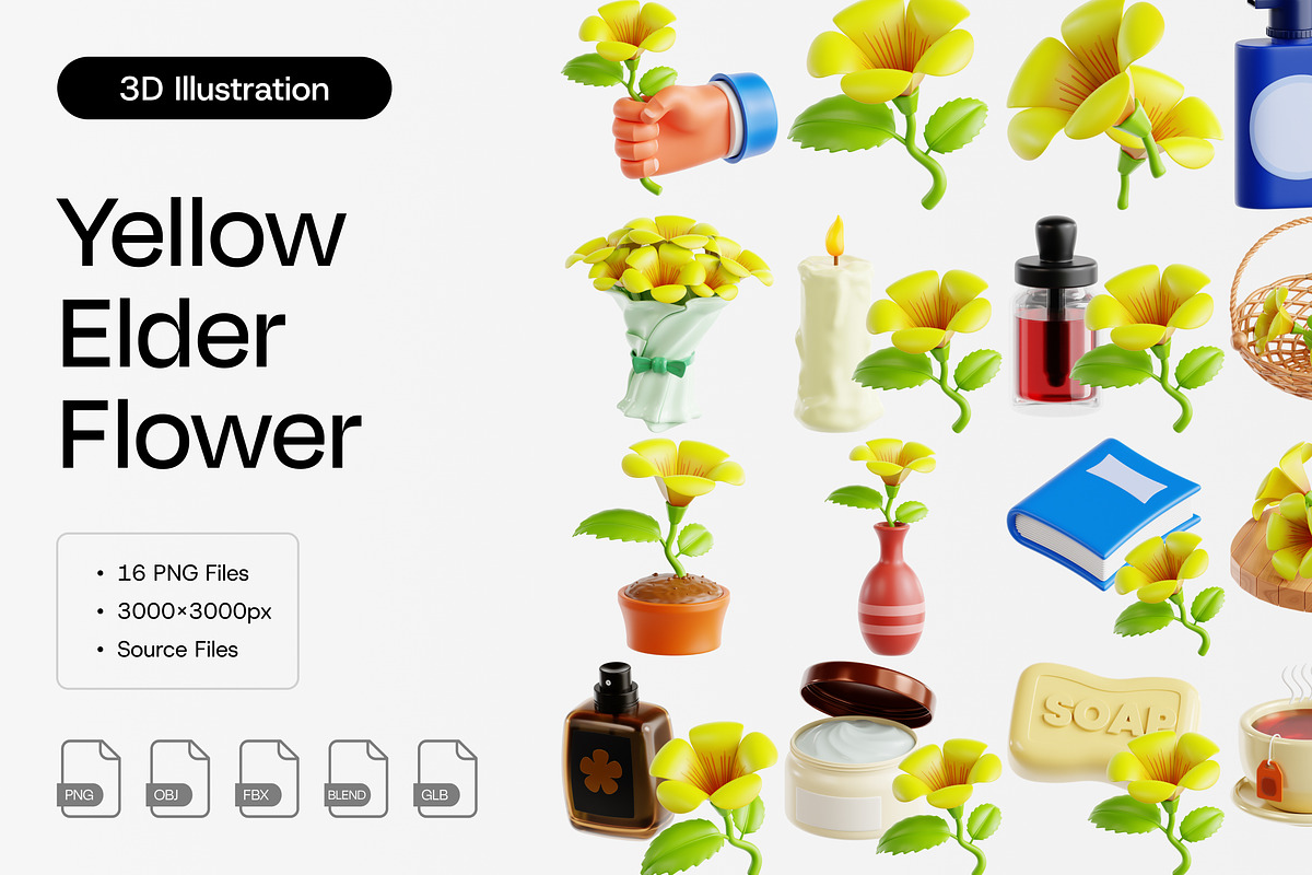 Yellow Elder Flower 3D Icon Set, a Plants & Tree 3D Model by Eklip Studio (Photo 1 of 2)