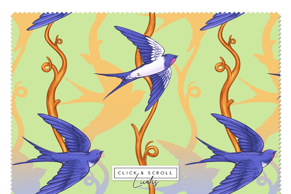 Cotton & Swallow Seamless Patterns, a Decorative Illustration by Liiafis (Photo 9 of 16)