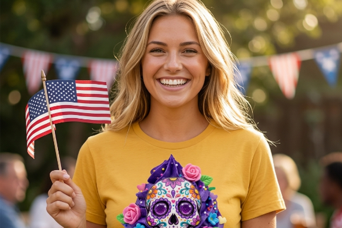 Sugar Skull Purple Cupcake Art, a Shirt Mockup by Vector Stall (Photo 6 of 14)