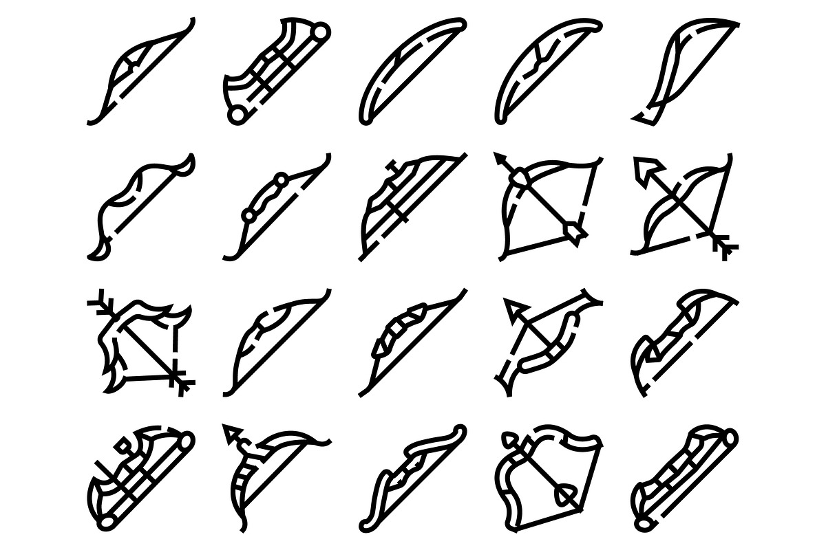 Archery bow and arrow outline icons, an Object Graphic by pikepicture (Photo 2 of 3)