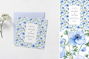 Watercolor blue flowers pattern set, a Pattern Graphic by Art and Funny (Thumbnail 2 of 11)