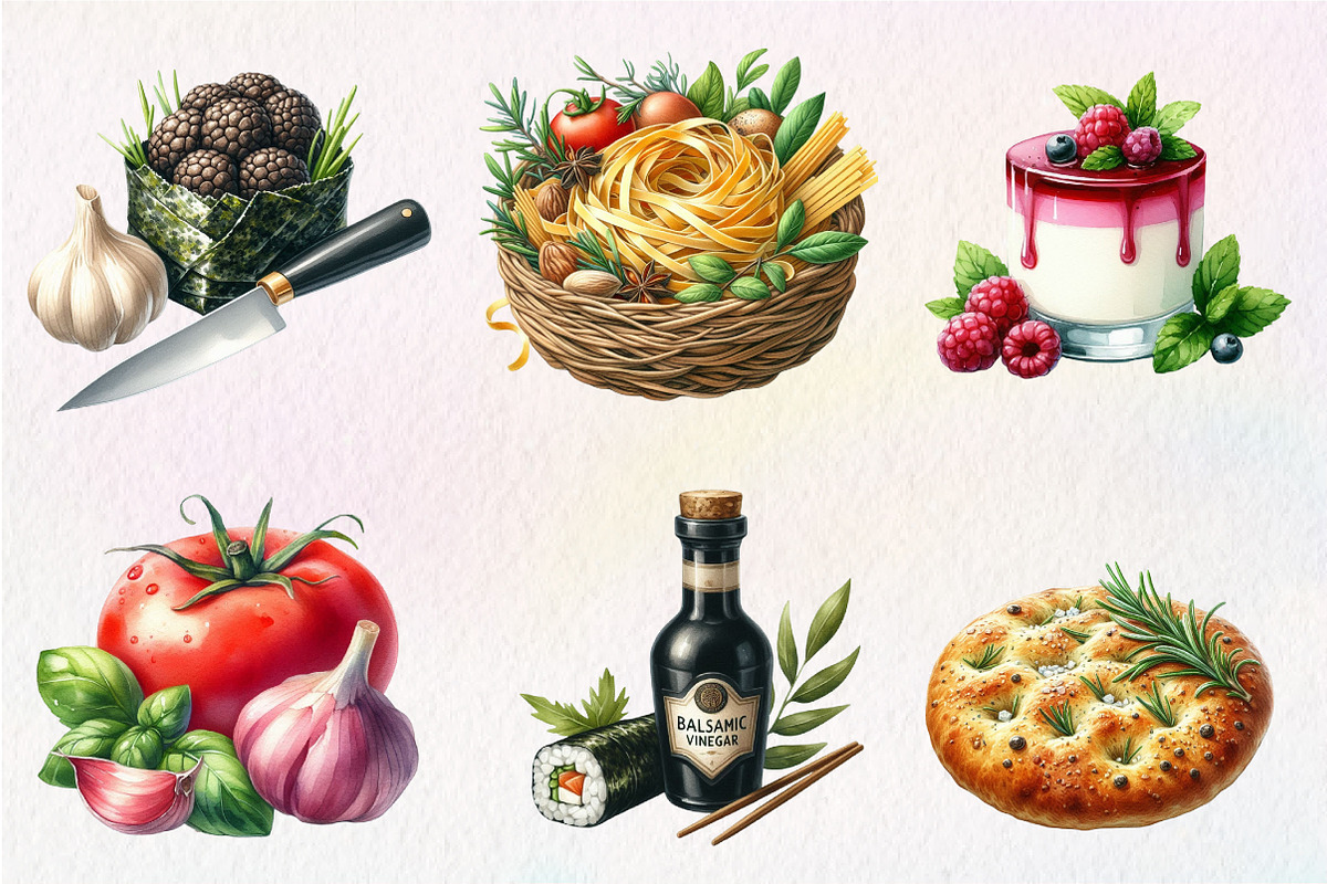 Watercolor Italian Food Clipart, an Illustration by CreationArt (Photo 2 of 5)