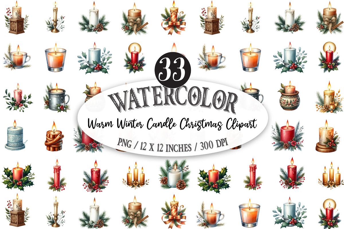 Warm Winter Candle Christmas Clipart, an Illustration by Designking (Photo 1 of 5)
