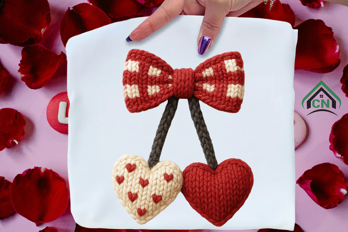 Knitted Bow with Double Hearts Png, an Illustration by Craft Nest (Photo 2 of 6)
