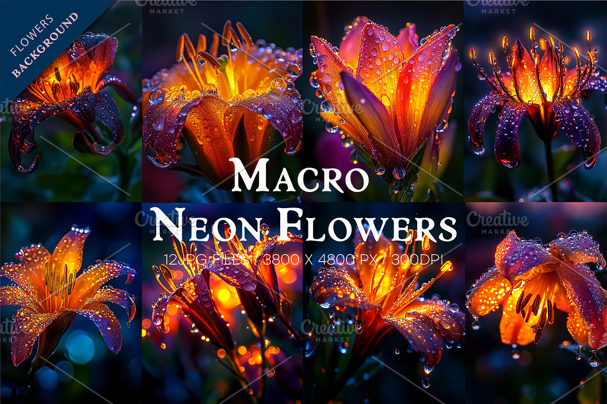 Macro Neon flowers. Wall art., a Decorative Illustration by KENO Mascots (Photo 1 of 5)