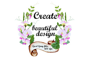  Watercolour sweet pea elements 