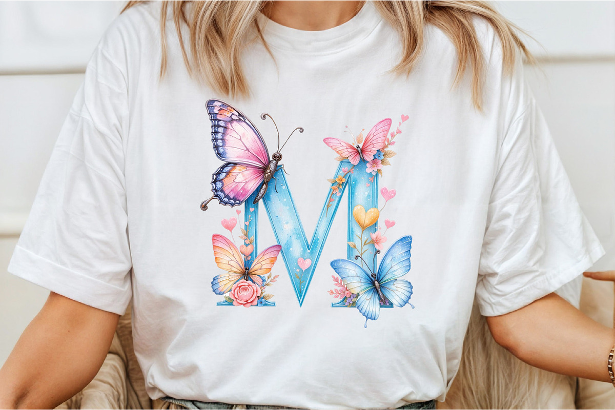 Watercolor Butterfly Letter ''M'', an Illustration by DreamCafeArt (Photo 4 of 7)