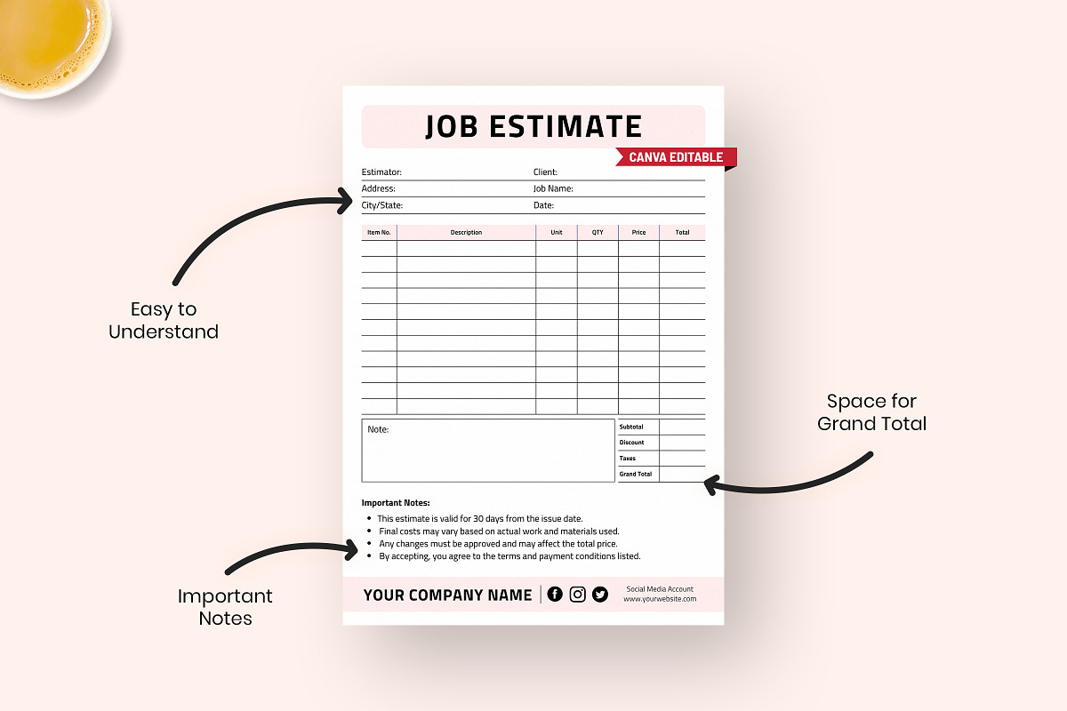 Job Estimate Template, a Print Template by Snapybiz (Photo 2 of 9)