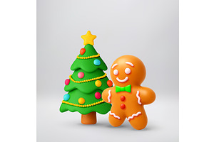 Gingerbread man and Christmas tree, an Object Illustration by Abscent