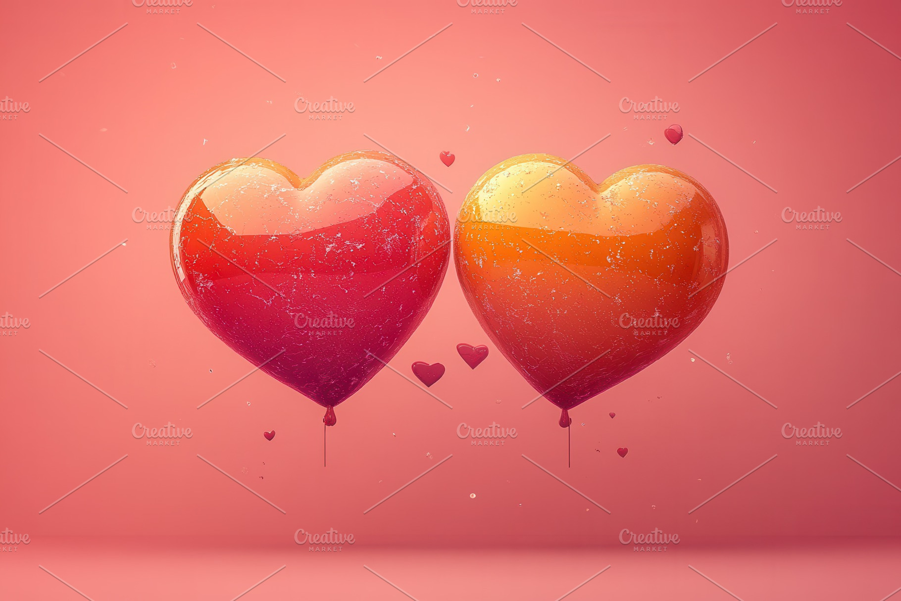 Colorful heart-shaped balloons float, a Photo by Tanuart