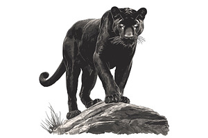 panther. wild big cat on stone, an Animal Illustration by Stock-Smart-Start