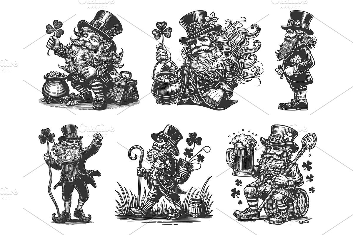 St Patricks Day Leprechaun set, an Illustration by AlexArt