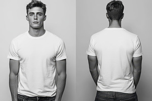 Man in White T-shirt Front and Back, a Beauty & Fashion Photo by Pixeness Studio