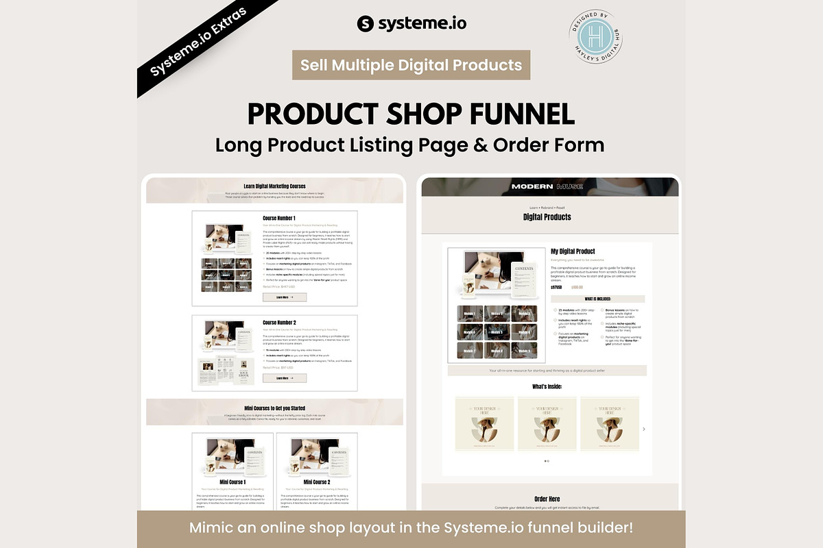 Systeme.io Modern Muse Shop Funnel, a Landing Page Template by Hayley's Digital Hub (Photo 1 of 9)