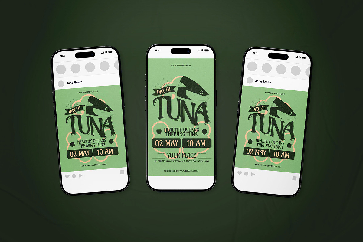Green Vintage World Tuna Day Flyer, a Flyer Template by The Good Store (Photo 2 of 2)