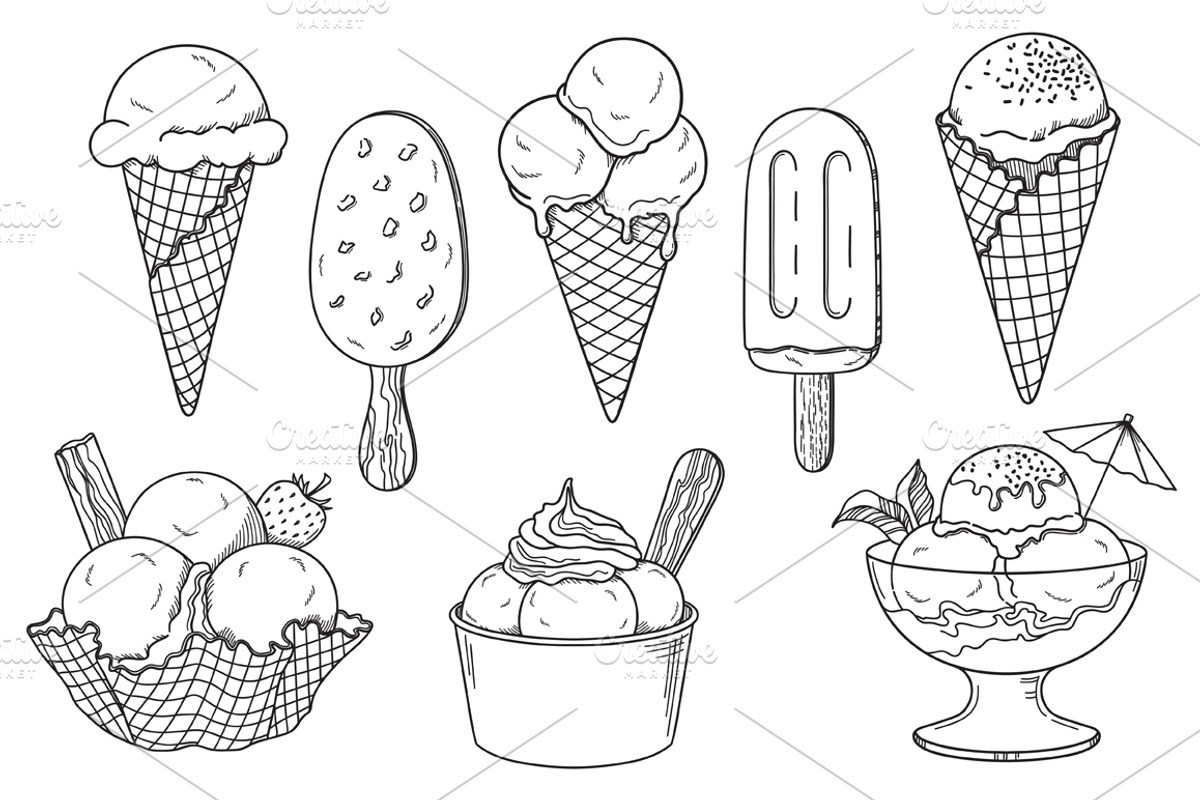 14 hand drawn ice creams vector set, a Background Graphic by InkySplash (Photo 3 of 6)