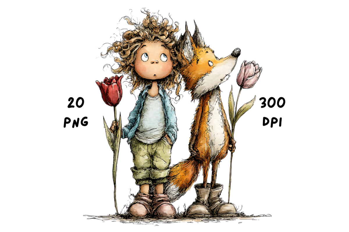 Whimsical Floral Girl & Fox Clipart, an Animal Illustration by GiraffeCreative (Photo 20 of 20)