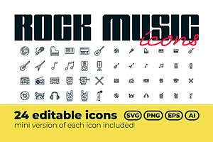 24 Rock music editable icons set, an Outline Icon by Tomasz Ostrowski Design