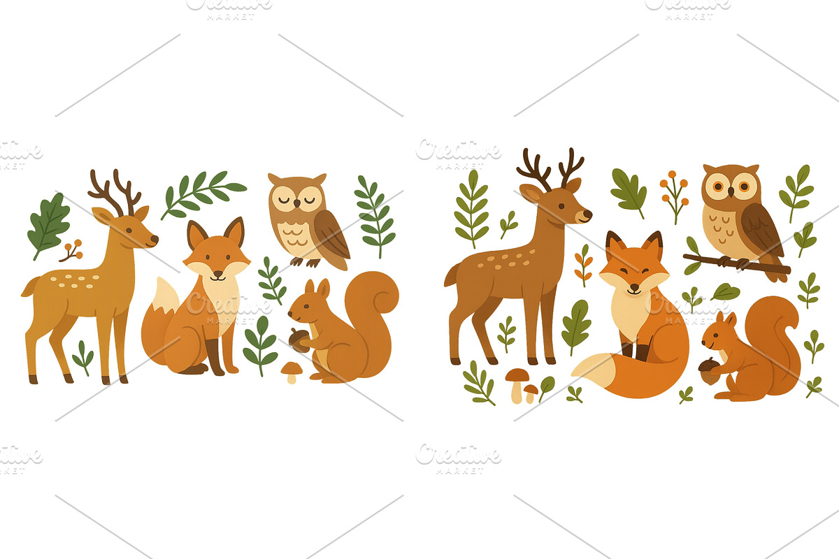 Forest animals in a whimsical, an Animal Illustration by ZinetroN