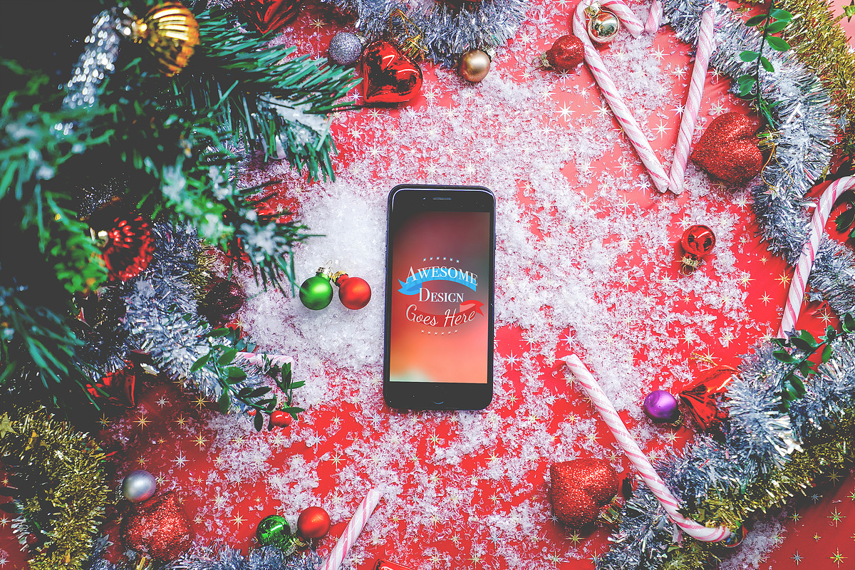 Christmas & New Year Mock-Up #1, an iPhone Mockup by EmilGuseinov (Photo 1 of 2)