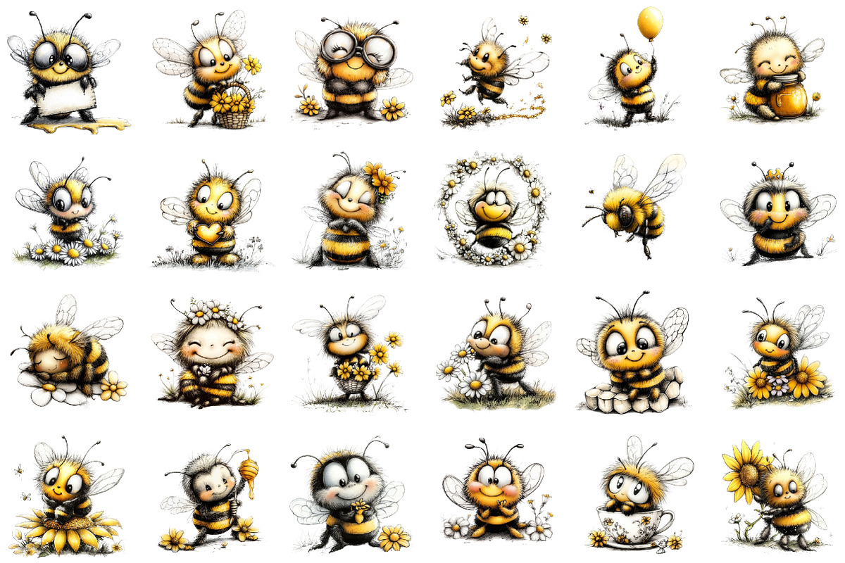 Whimsical Fuzzy Bee PNG Clipart Bund, an Illustration by designcity5 (Photo 2 of 5)