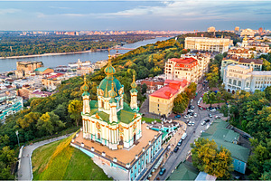 Aerial view of saint andrew church featuring kiev, ukraine, and architecture, an Architecture Photo by Leonid Andronov